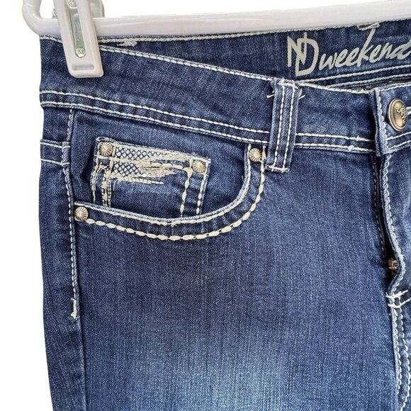 ND WEEKEND Jeans Women's Sz 6 Dark Blue Skinny Embroidered Studs Stones Pockets - Picture 4 of 16